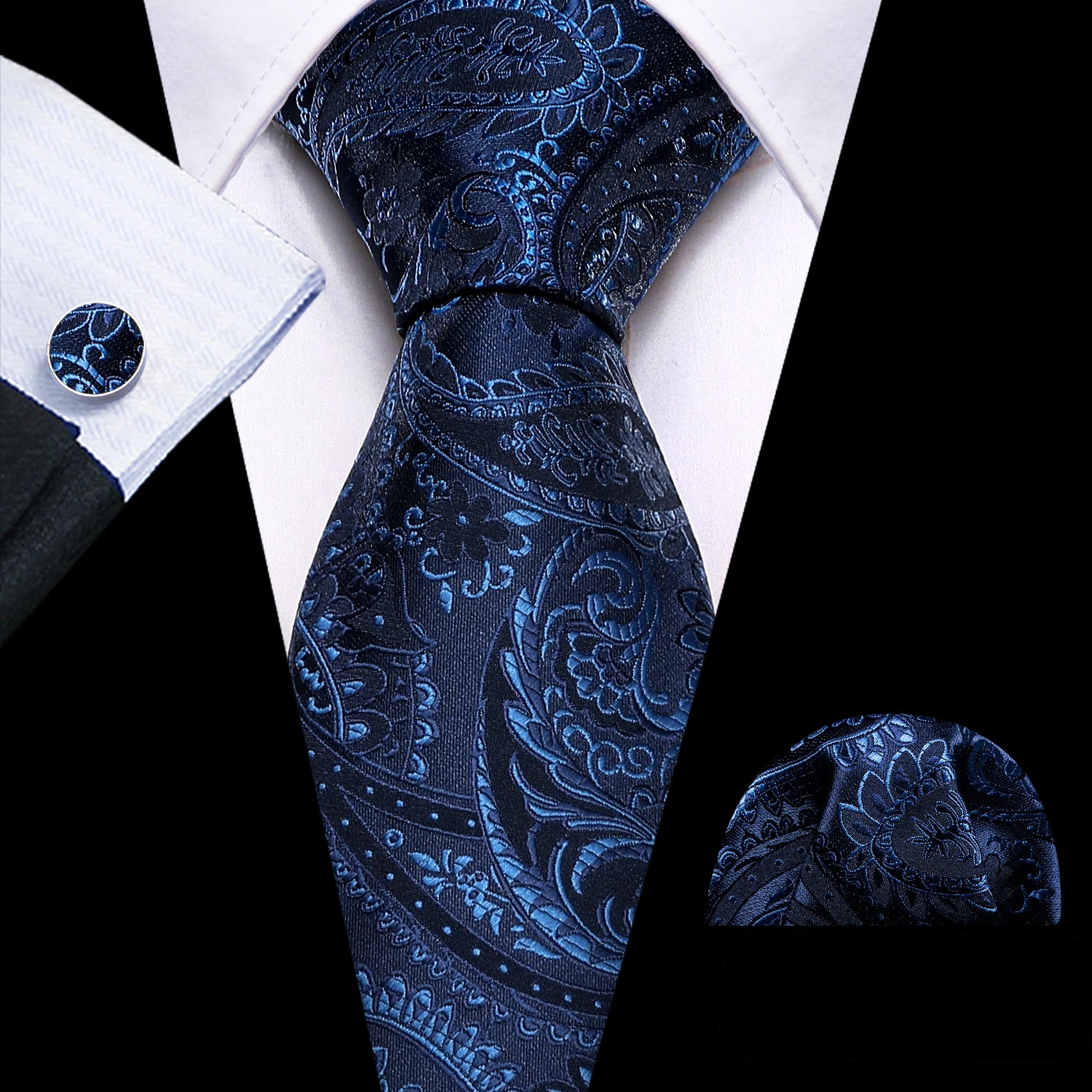 Men Tie Gold Navy Blue Striped Silk Tie Barry.Wang 3.4" Jacquard Party Wedding Woven Fashion Designers Necktie For Men Business