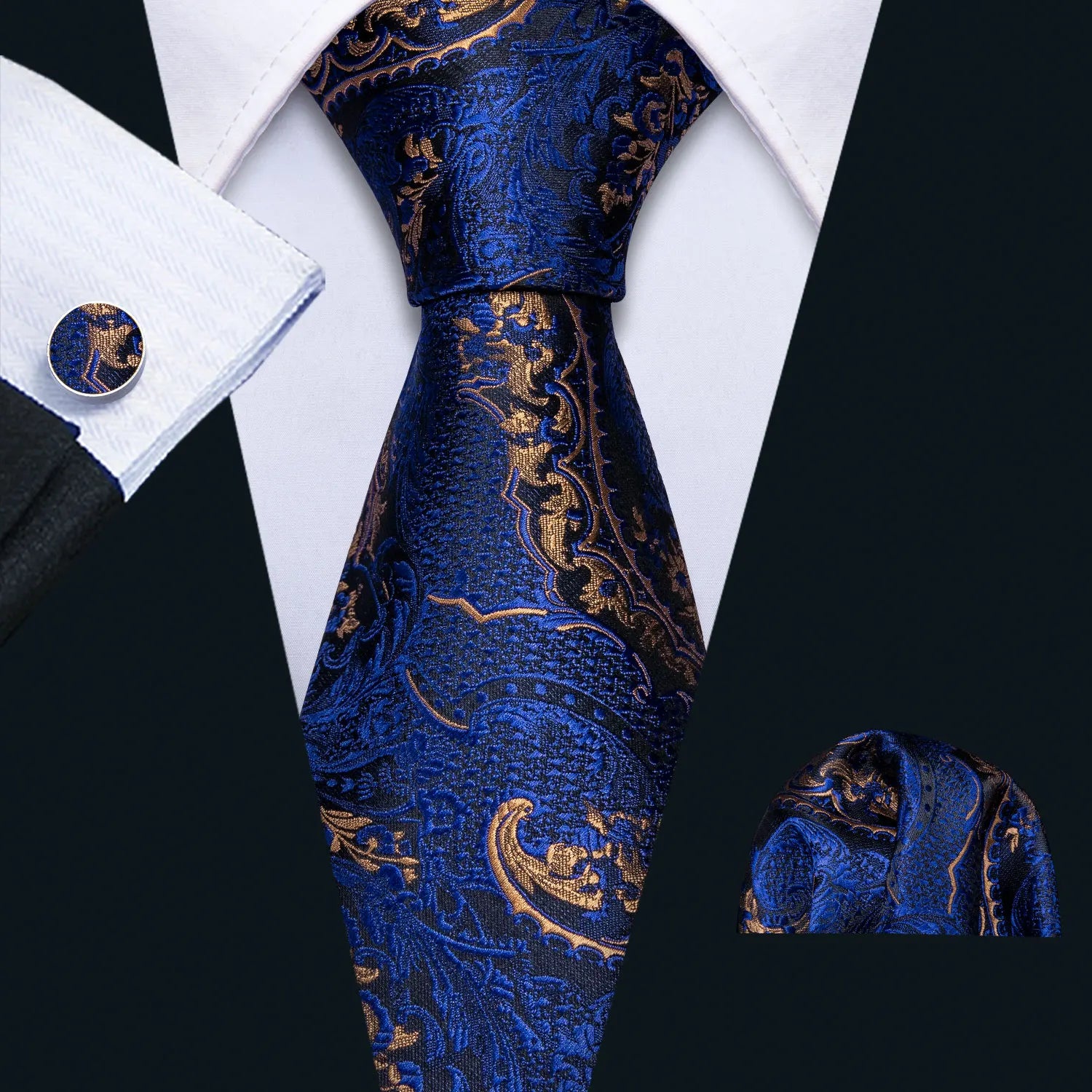 Men Tie Gold Navy Blue Striped Silk Tie Barry.Wang 3.4" Jacquard Party Wedding Woven Fashion Designers Necktie For Men Business