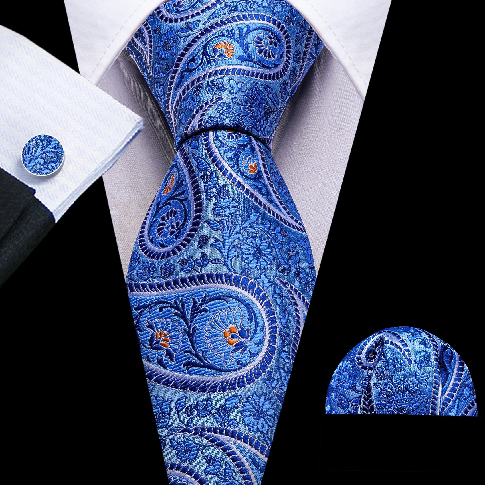 Men Tie Gold Navy Blue Striped Silk Tie Barry.Wang 3.4" Jacquard Party Wedding Woven Fashion Designers Necktie For Men Business