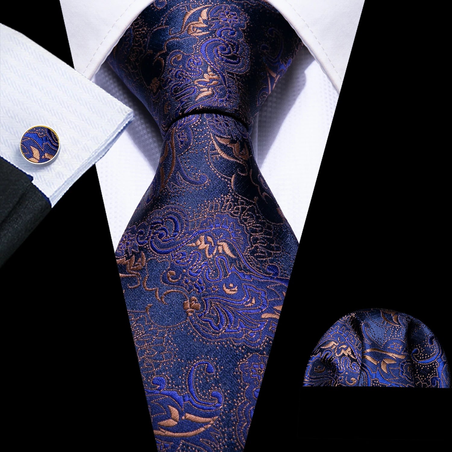 Men Tie Gold Navy Blue Striped Silk Tie Barry.Wang 3.4" Jacquard Party Wedding Woven Fashion Designers Necktie For Men Business