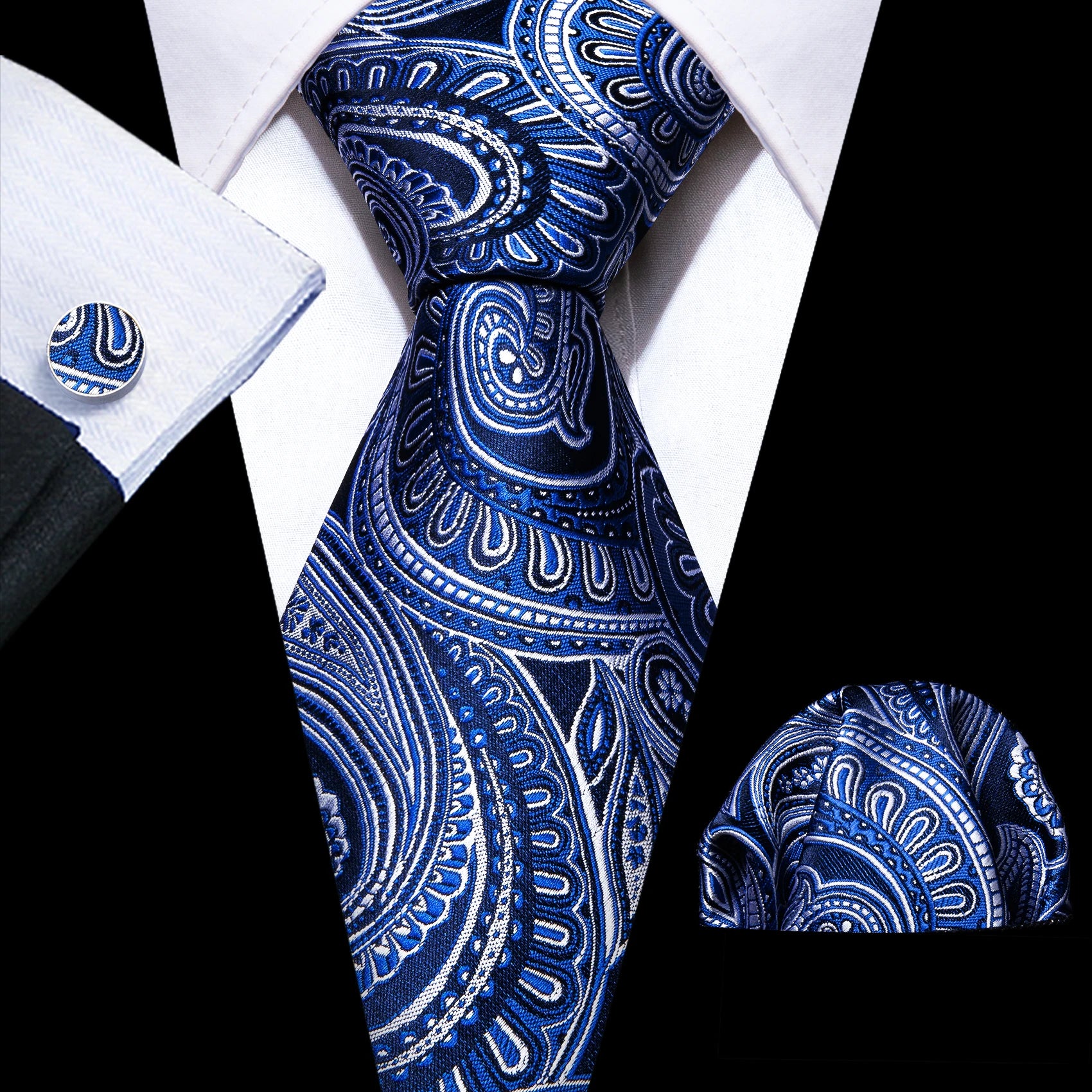 Men Tie Gold Navy Blue Striped Silk Tie Barry.Wang 3.4" Jacquard Party Wedding Woven Fashion Designers Necktie For Men Business