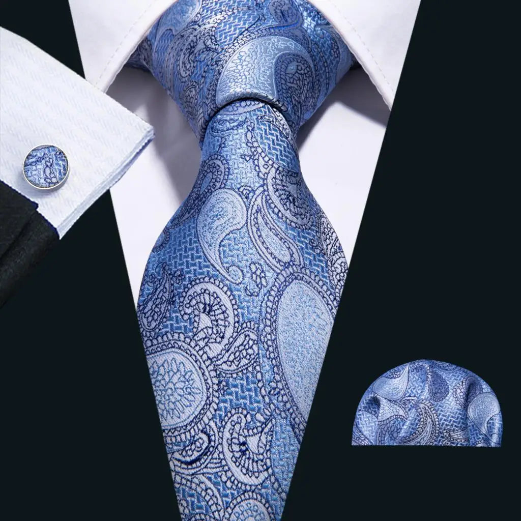 Men Tie Gold Navy Blue Striped Silk Tie Barry.Wang 3.4" Jacquard Party Wedding Woven Fashion Designers Necktie For Men Business