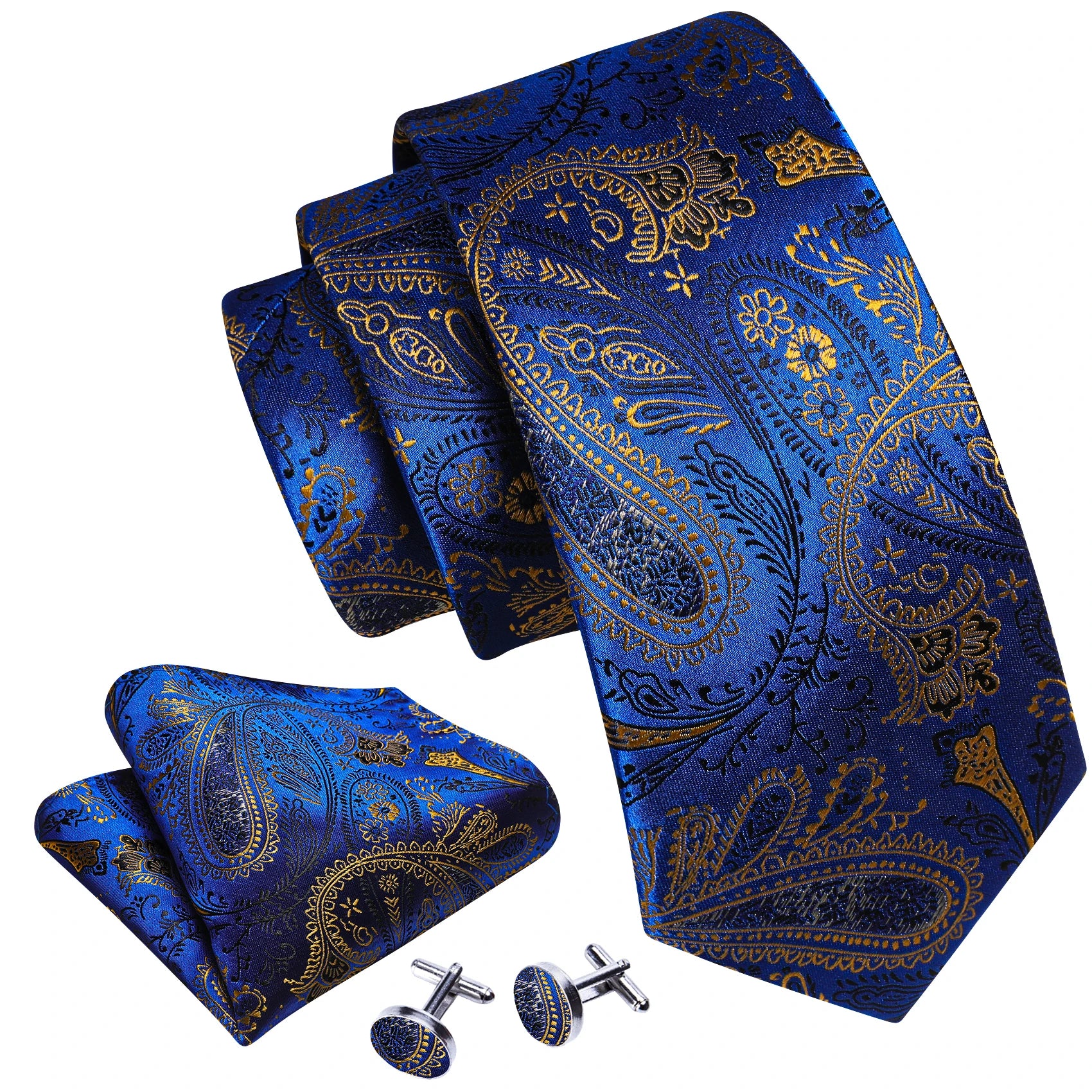 Men Tie Gold Navy Blue Striped Silk Tie Barry.Wang 3.4" Jacquard Party Wedding Woven Fashion Designers Necktie For Men Business